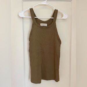 Imogene + Willie Racerback Ribbed Tank Olive Green/Brown Cotton Top SIZE L